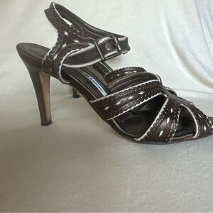 Manolo Blahnik Metallic Brown Strappy Heels